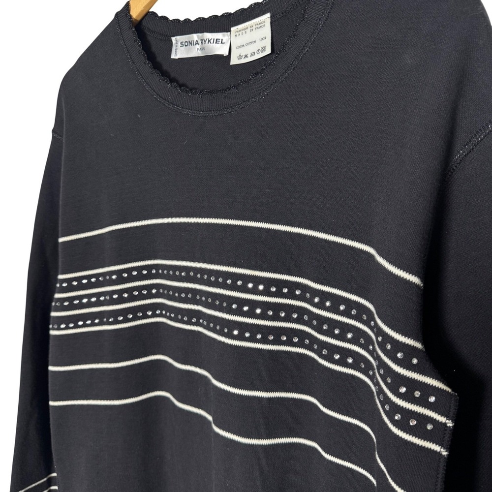 Sonia Rykiel Paris Tunic Top‎ Medium Striped Embellished Long Sleeve Black White - Picture 2 of 7